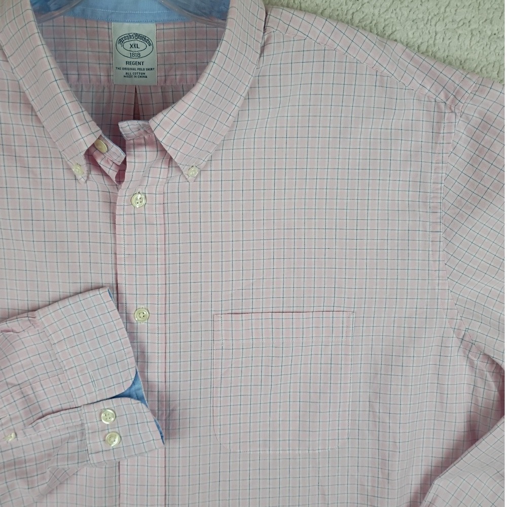 Brooks Brothers Regent Polo Shirt Mens XXL Pink Tattersall Plaid Button Down